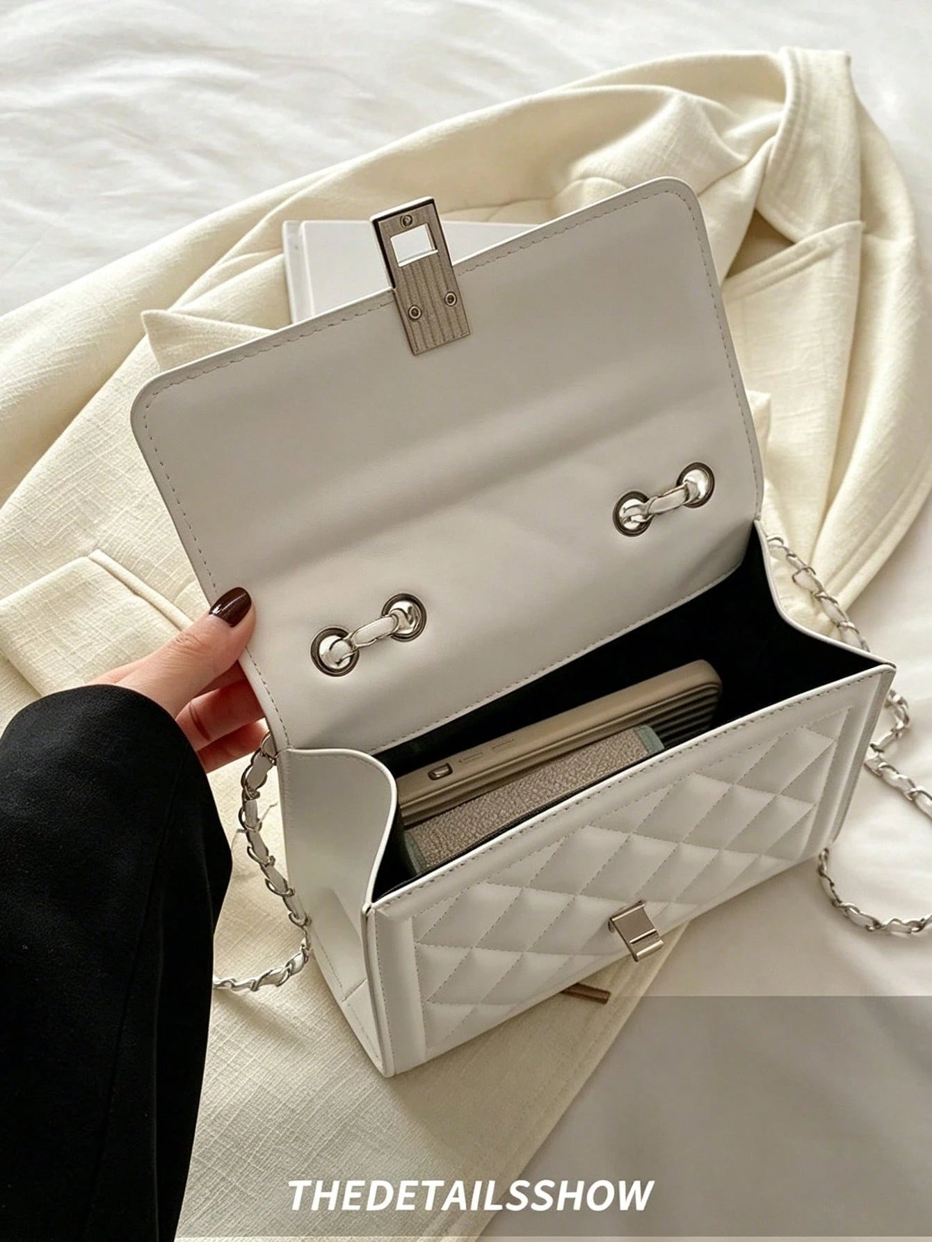 Fashion Solid Color Quilted Square Chain Shoulder Bag,Versatile Flap Banquet Bag New Lightweight Handbag & Purse,Casual Mobile Coin Crossbody Bags