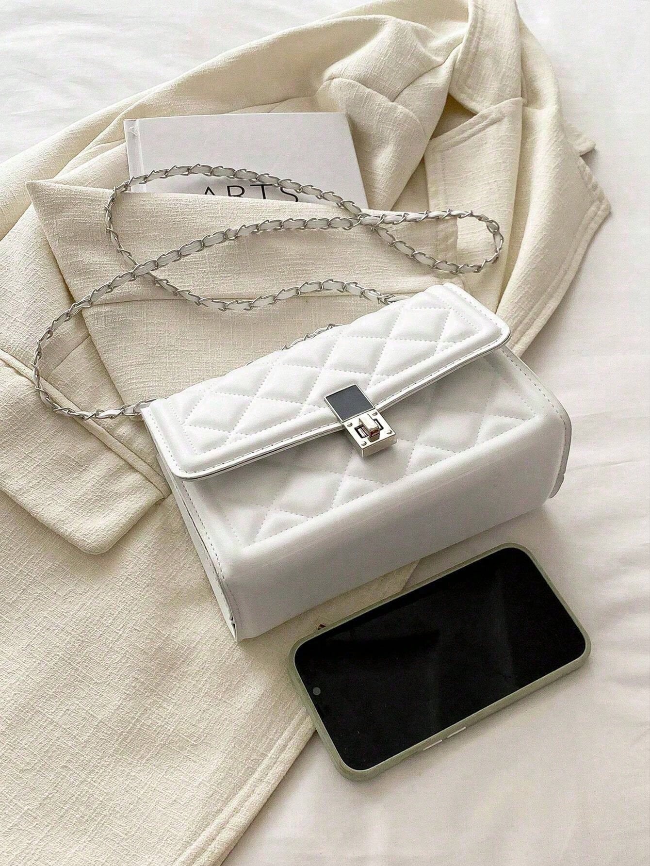 Fashion Solid Color Quilted Square Chain Shoulder Bag,Versatile Flap Banquet Bag New Lightweight Handbag & Purse,Casual Mobile Coin Crossbody Bags