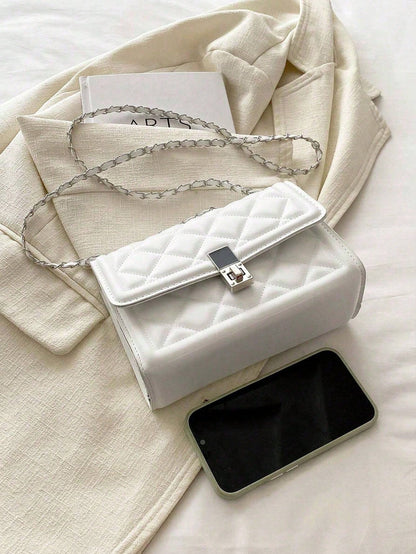 Fashion Solid Color Quilted Square Chain Shoulder Bag,Versatile Flap Banquet Bag New Lightweight Handbag & Purse,Casual Mobile Coin Crossbody Bags