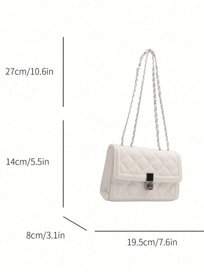 Fashion Solid Color Quilted Square Chain Shoulder Bag,Versatile Flap Banquet Bag New Lightweight Handbag & Purse,Casual Mobile Coin Crossbody Bags