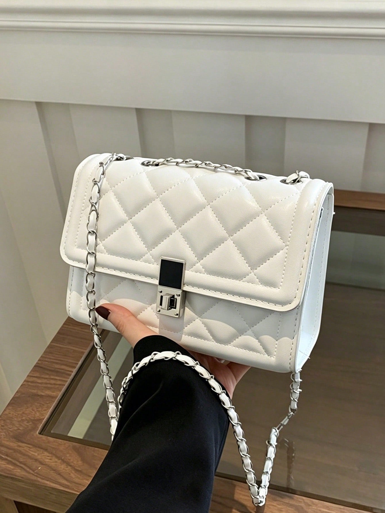 Fashion Solid Color Quilted Square Chain Shoulder Bag,Versatile Flap Banquet Bag New Lightweight Handbag & Purse,Casual Mobile Coin Crossbody Bags