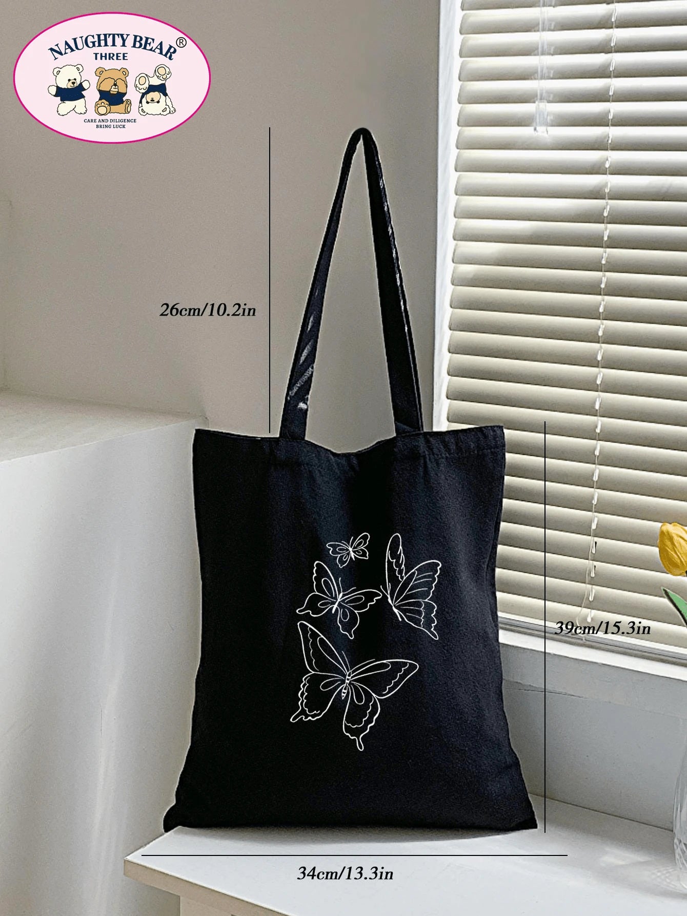 Fashionable And Simple Butterfly And Line Pattern Printed Canvas Tote Bag School Bag,Large Capacity,Portable,Foldable,Classic Casual, Suitable For Teen Girls Women College Students, Perfect For Back T