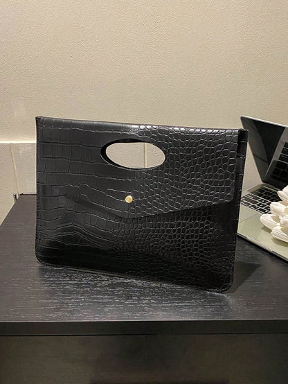 Fashionable Black PU Flap Envelope Clutch Bag, High-Quality Crocodile Texture, Minimalist Design, Versatile, Unique Animal Print Pattern Women Clutch Bag