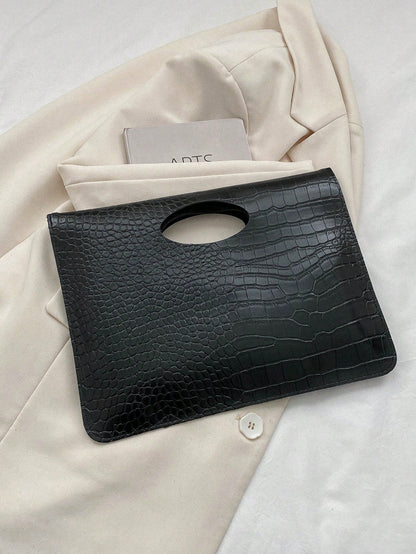 Fashionable Black PU Flap Envelope Clutch Bag, High-Quality Crocodile Texture, Minimalist Design, Versatile, Unique Animal Print Pattern Women Clutch Bag