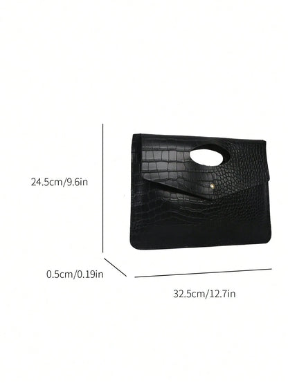 Fashionable Black PU Flap Envelope Clutch Bag, High-Quality Crocodile Texture, Minimalist Design, Versatile, Unique Animal Print Pattern Women Clutch Bag