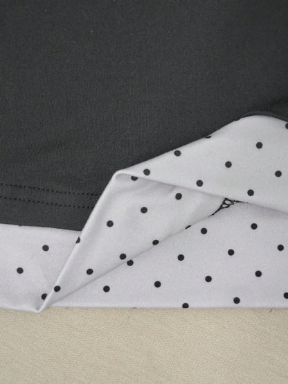 Fashionable Casual Women's Polka Dot Print Chiffon Patchwork Bow Decor Long Sleeve Top Black Spring