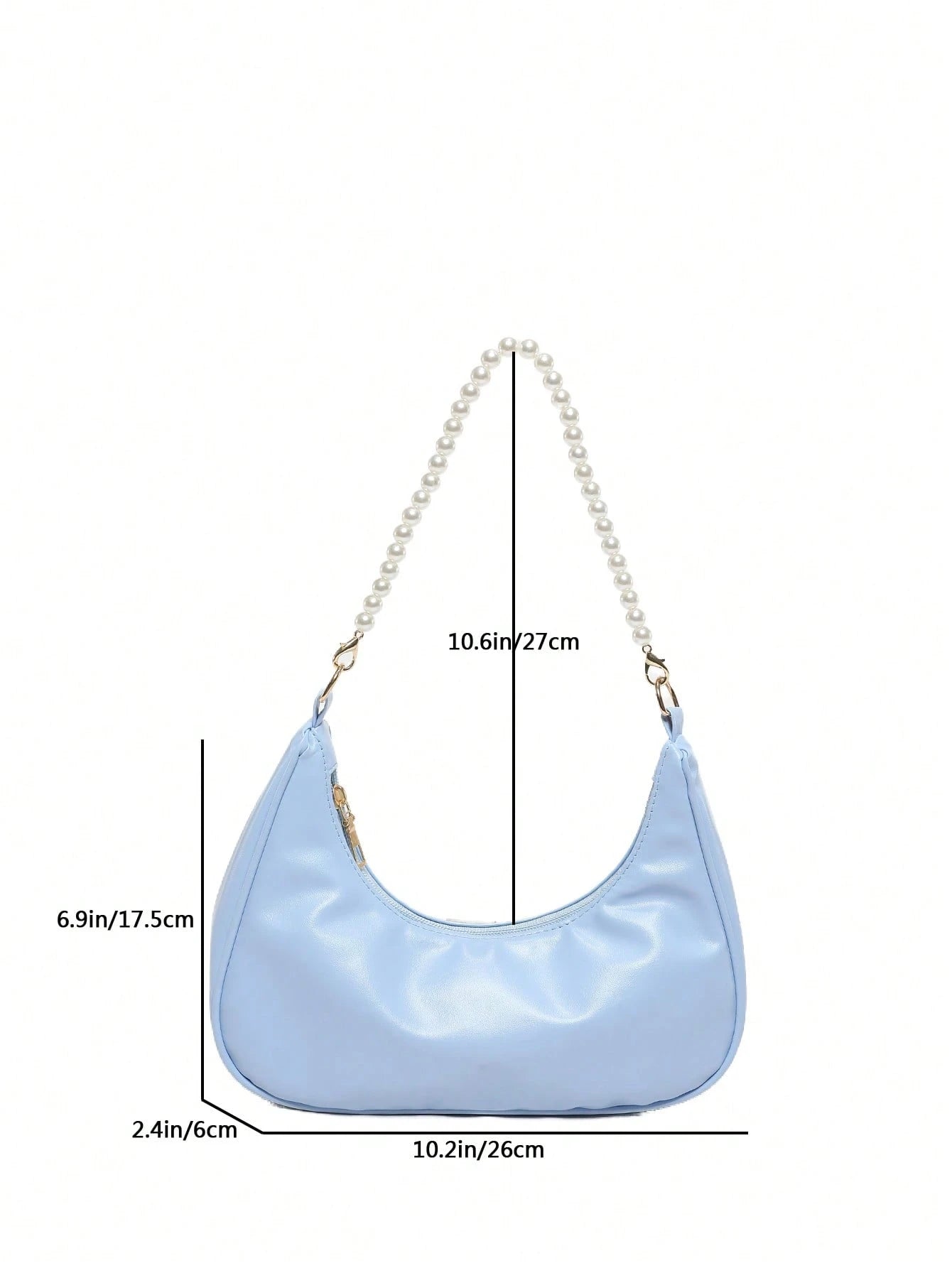 Fashionable Faux Pearl Chain Crescent Shoulder Bag, Stylish Shoulder Baguette Bag, Handheld Small Bag, Outdoor Casual Bag, Versatile Commuter Bag, Elegant Faux Pearl Bag, Pearl Bag