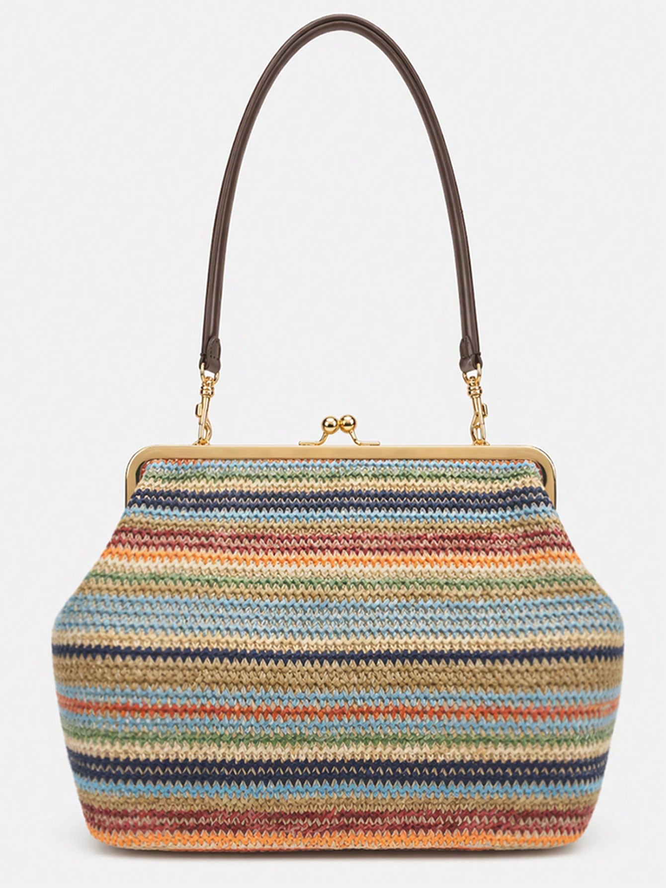 Fashionable Large Striped Clasp Shell Women's Shoulder Bag Designer PP Straw Woven Tote Bag Luxury Casual Summer Beach Woven Clutch Bag For Vacation