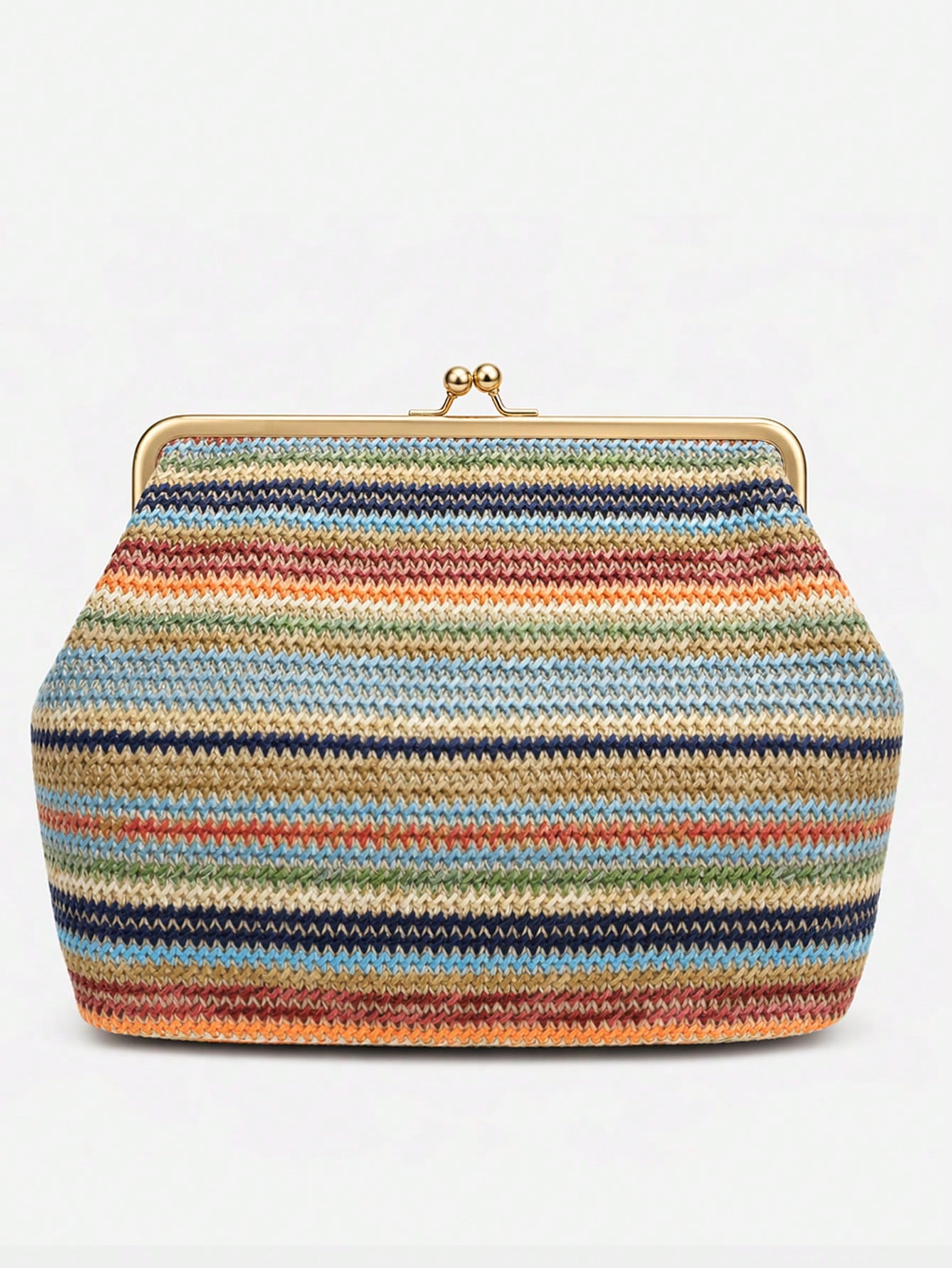 Fashionable Large Striped Clasp Shell Women's Shoulder Bag Designer PP Straw Woven Tote Bag Luxury Casual Summer Beach Woven Clutch Bag For Vacation