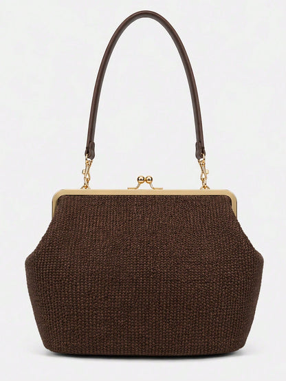 Fashionable Large Striped Clasp Shell Women's Shoulder Bag Designer PP Straw Woven Tote Bag Luxury Casual Summer Beach Woven Clutch Bag For Vacation