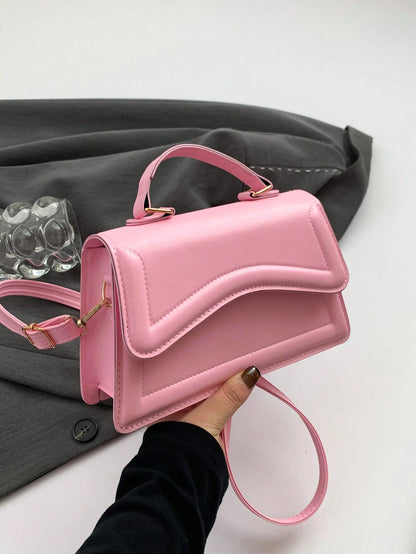 Fashionable Minimalist Solid Color Shoulder Diagonal Crossbody Handbag With Metal Hardware, Small Square Style, Pink