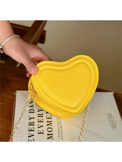 Fashionable Novelty Bag Heart Design Yellow Mini Chain Valentines, Fashionable Butter Yellow Bag For Women, Yellow