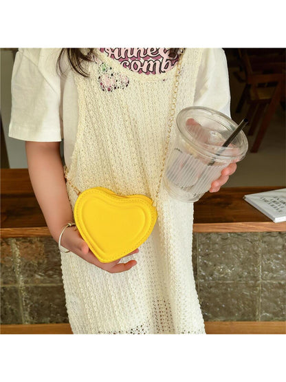 Fashionable Novelty Bag Heart Design Yellow Mini Chain Valentines, Fashionable Butter Yellow Bag For Women, Yellow