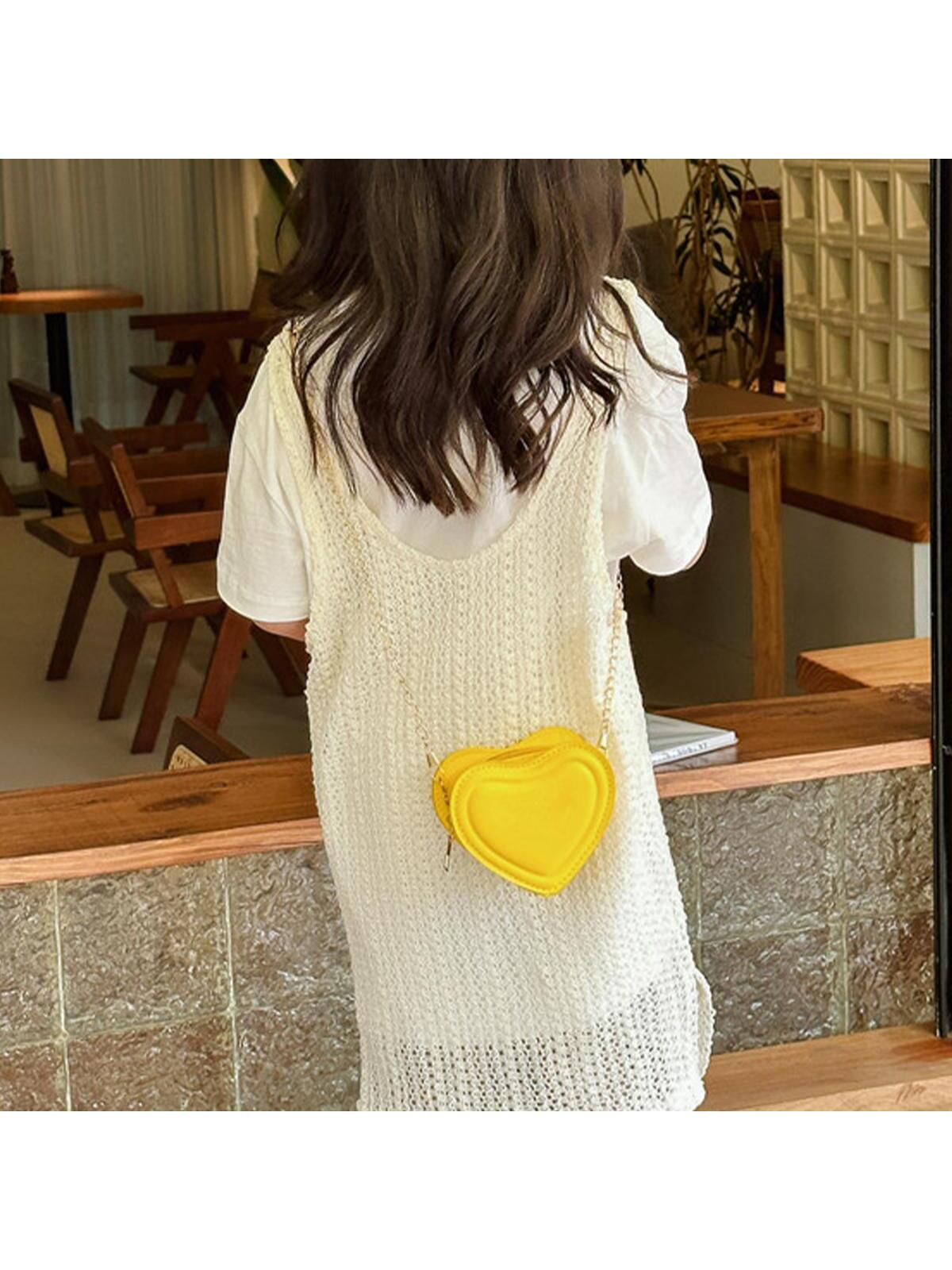Fashionable Novelty Bag Heart Design Yellow Mini Chain Valentines, Fashionable Butter Yellow Bag For Women, Yellow