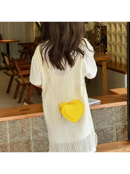 Fashionable Novelty Bag Heart Design Yellow Mini Chain Valentines, Fashionable Butter Yellow Bag For Women, Yellow