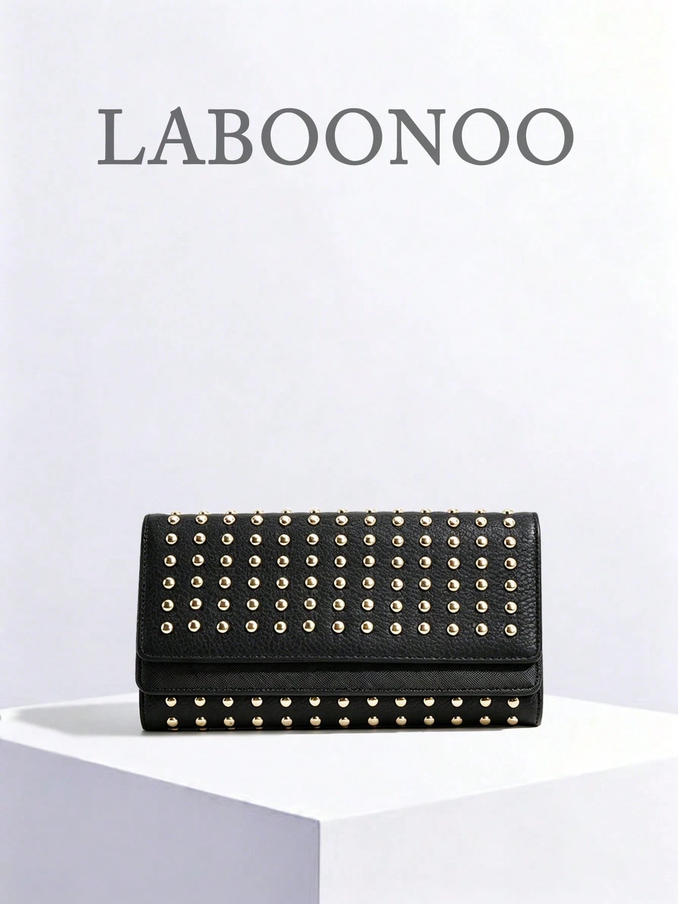 Fashionable Rivet Decorated Trifold Long Wallet, Versatile For Daily Use