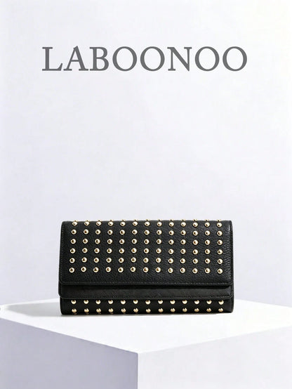 Fashionable Rivet Decorated Trifold Long Wallet, Versatile For Daily Use