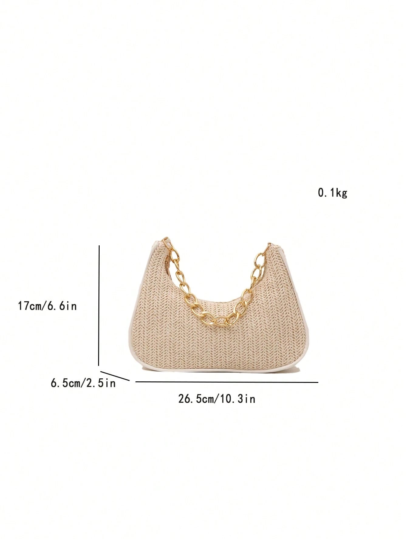 Fashionable Solid-Color Metal Chain Straw Crescent Moon Tote Bag, Women's Multi-Purpose
