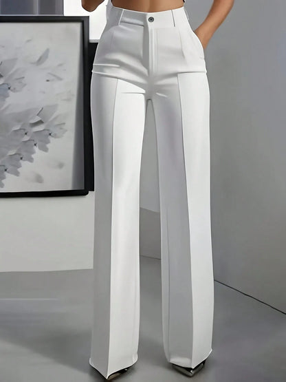 Fashionable Versatile Solid Color Straight Leg Pants White Spring