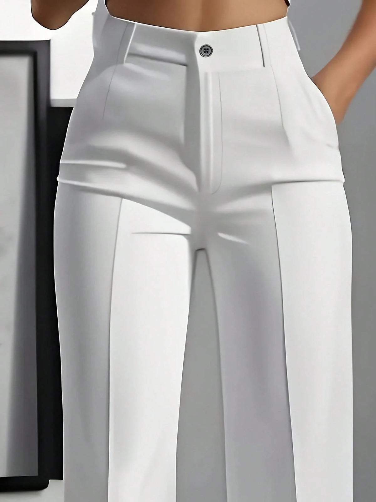 Fashionable Versatile Solid Color Straight Leg Pants White Spring