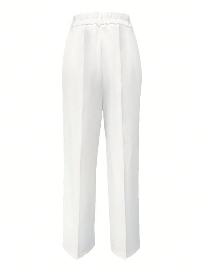 Fashionable Versatile Solid Color Straight Leg Pants White Spring