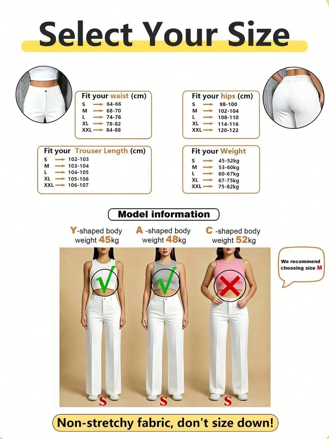 Fashionable Versatile Solid Color Straight Leg Pants White Spring