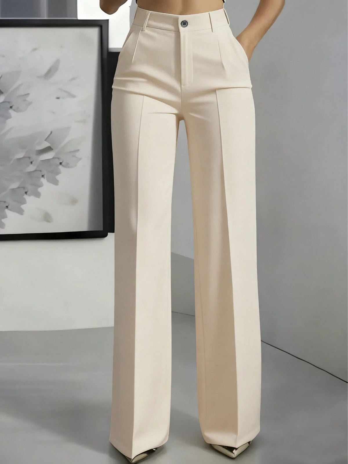 Fashionable Versatile Solid Color Straight Leg Pants White Spring