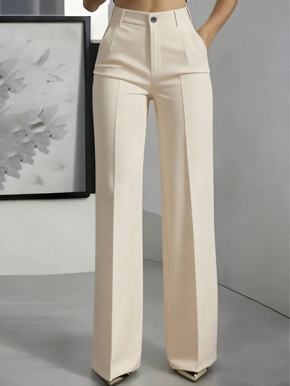 Fashionable Versatile Solid Color Straight Leg Pants White Spring