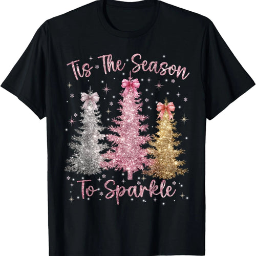 Featuring A "Holiday Season Glittering Tree" Design- Casual Crew Neck T-Shirt, Christmas Outfit, Suitable For Year-Round Wear