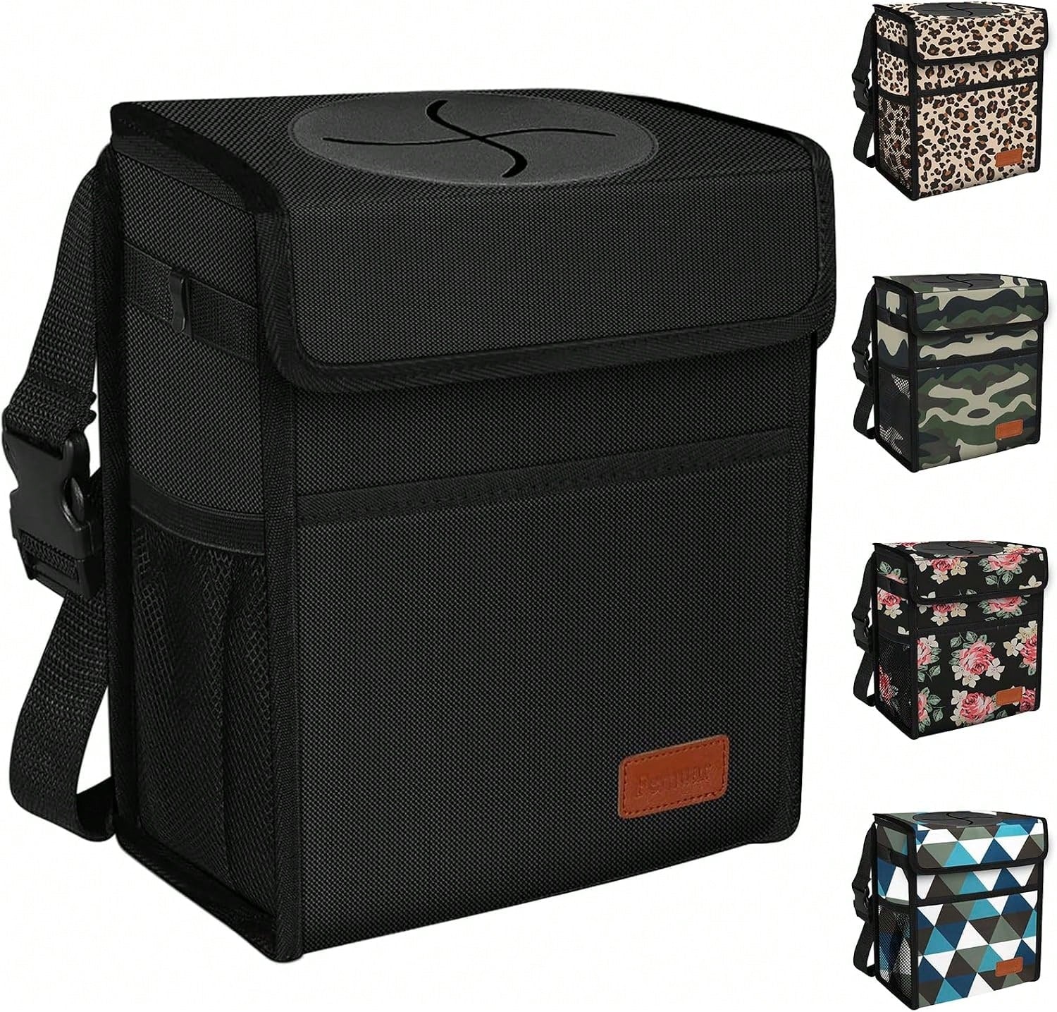 Femuar Leak Proof Car Trash Can With Lid- Waterproof Automotive Garbage Bin For SUVs, Collapsible And Portable Car Trash Bag, Black