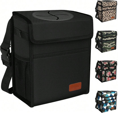 Femuar Leak Proof Car Trash Can With Lid- Waterproof Automotive Garbage Bin For SUVs, Collapsible And Portable Car Trash Bag, Black