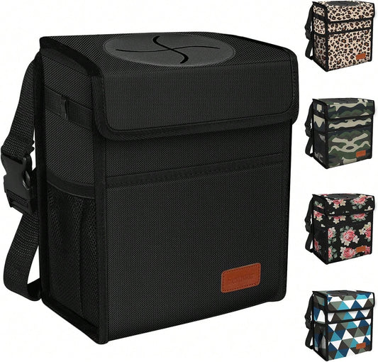 Femuar Leak Proof Car Trash Can With Lid- Waterproof Automotive Garbage Bin For SUVs, Collapsible And Portable Car Trash Bag, Black