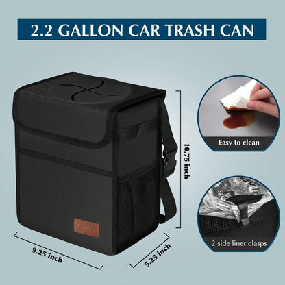 Femuar Leak Proof Car Trash Can With Lid- Waterproof Automotive Garbage Bin For SUVs, Collapsible And Portable Car Trash Bag, Black
