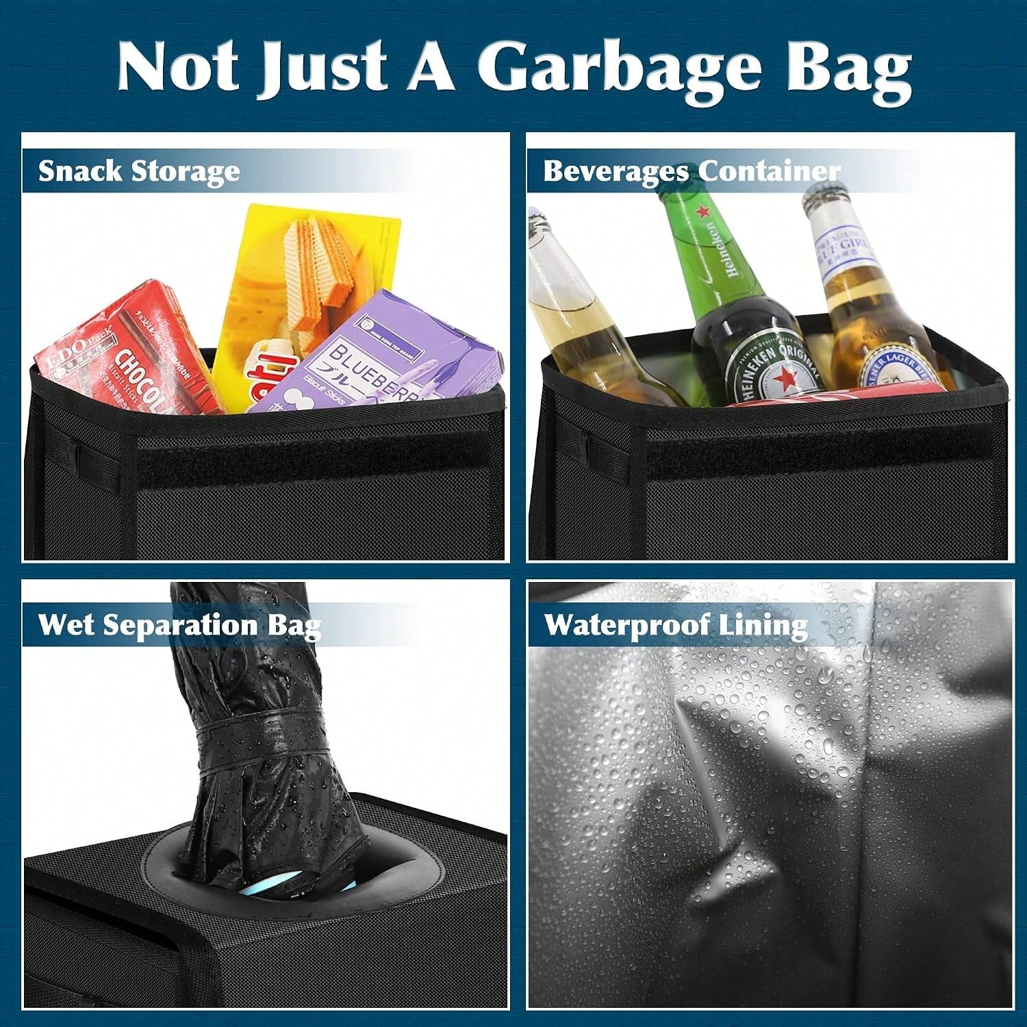 Femuar Leak Proof Car Trash Can With Lid- Waterproof Automotive Garbage Bin For SUVs, Collapsible And Portable Car Trash Bag, Black