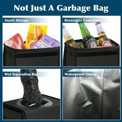 Femuar Leak Proof Car Trash Can With Lid- Waterproof Automotive Garbage Bin For SUVs, Collapsible And Portable Car Trash Bag, Black