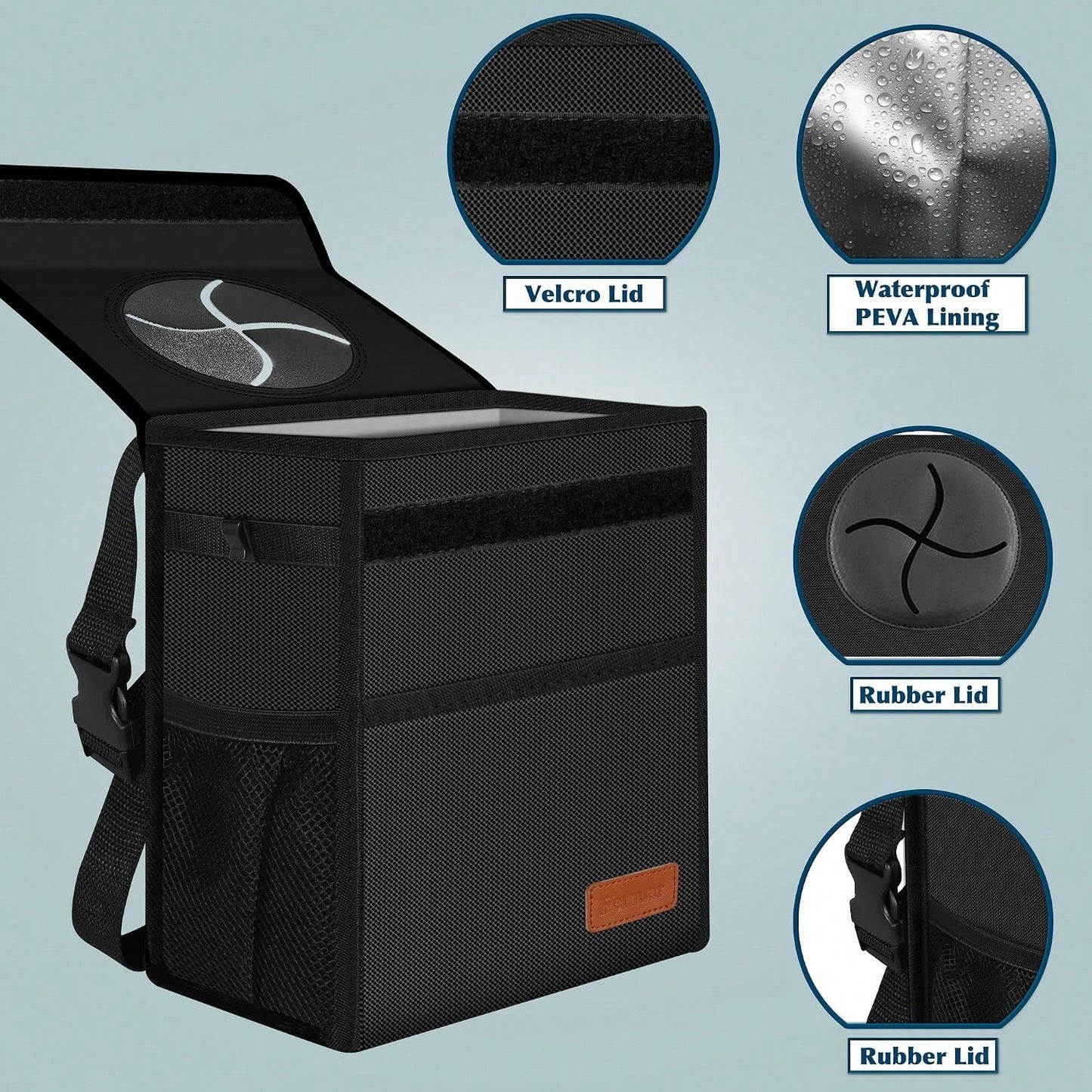 Femuar Leak Proof Car Trash Can With Lid- Waterproof Automotive Garbage Bin For SUVs, Collapsible And Portable Car Trash Bag, Black