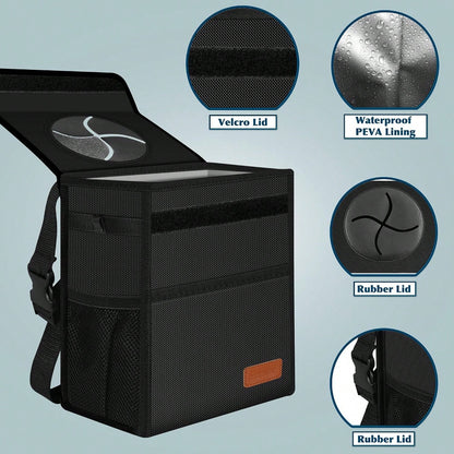 Femuar Leak Proof Car Trash Can With Lid- Waterproof Automotive Garbage Bin For SUVs, Collapsible And Portable Car Trash Bag, Black