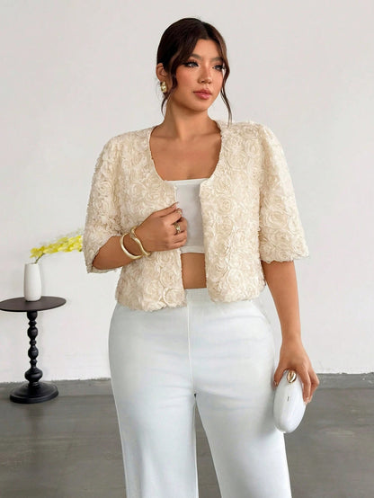 Firerie Plus Size French Style Versatile 3D Floral Decor Jacket Casual Elegant Office Business Work Jacket For Women Casual Daily Going Out Jacket For Women