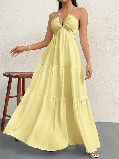 Firerie Women's Chiffon Halter Backless Dress With Tie Lace-Up, For Holiday/Wedding,Pastel Dresses For Women