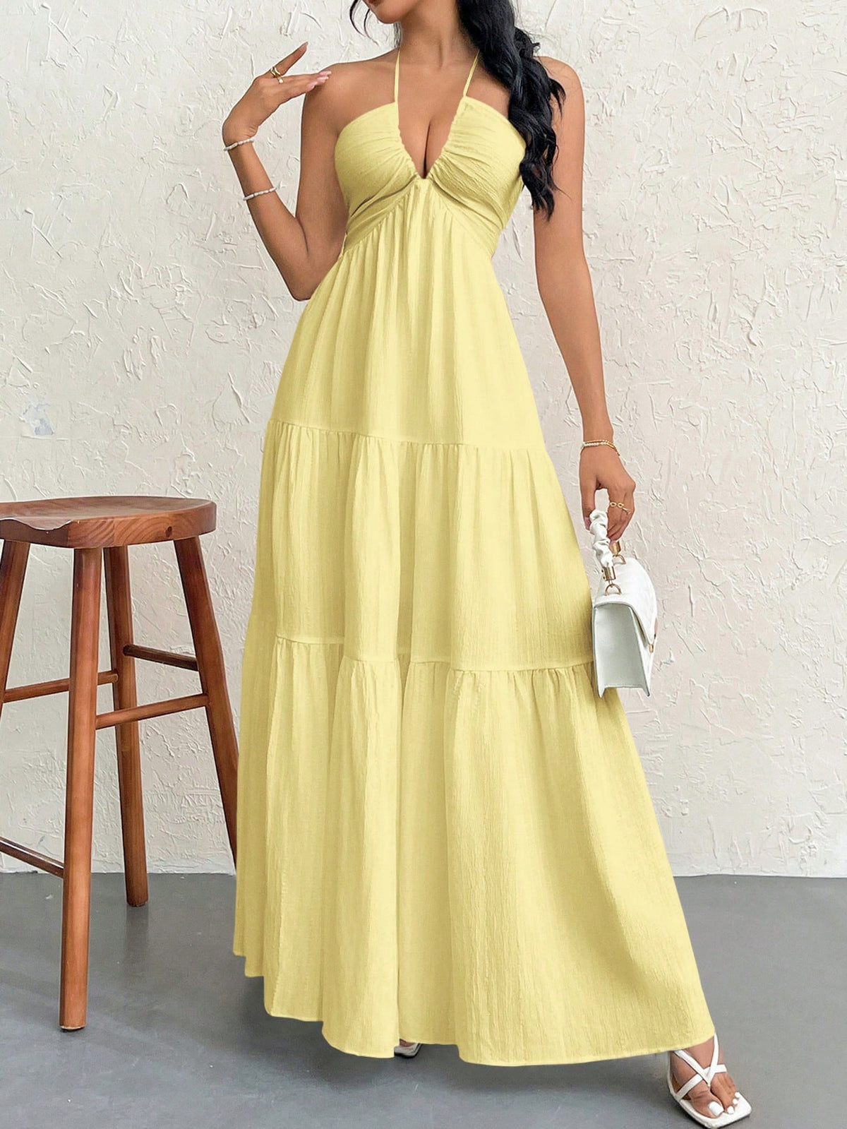 Firerie Women's Chiffon Halter Backless Dress With Tie Lace-Up, For Holiday/Wedding,Pastel Dresses For Women