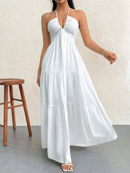 Firerie Women's Chiffon Halter Backless Dress With Tie Lace-Up, For Holiday/Wedding,Pastel Dresses For Women