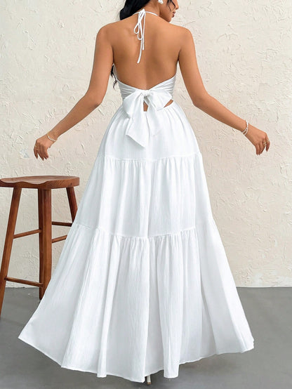 Firerie Women's Chiffon Halter Backless Dress With Tie Lace-Up, For Holiday/Wedding,Pastel Dresses For Women