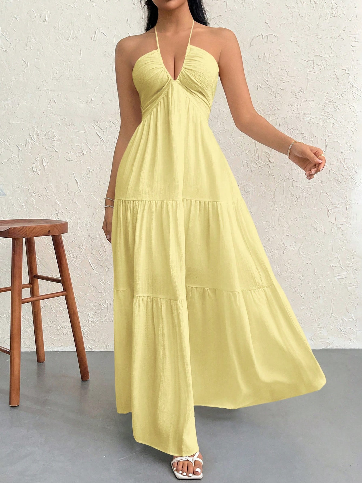 Firerie Women's Chiffon Halter Backless Dress With Tie Lace-Up, For Holiday/Wedding,Pastel Dresses For Women