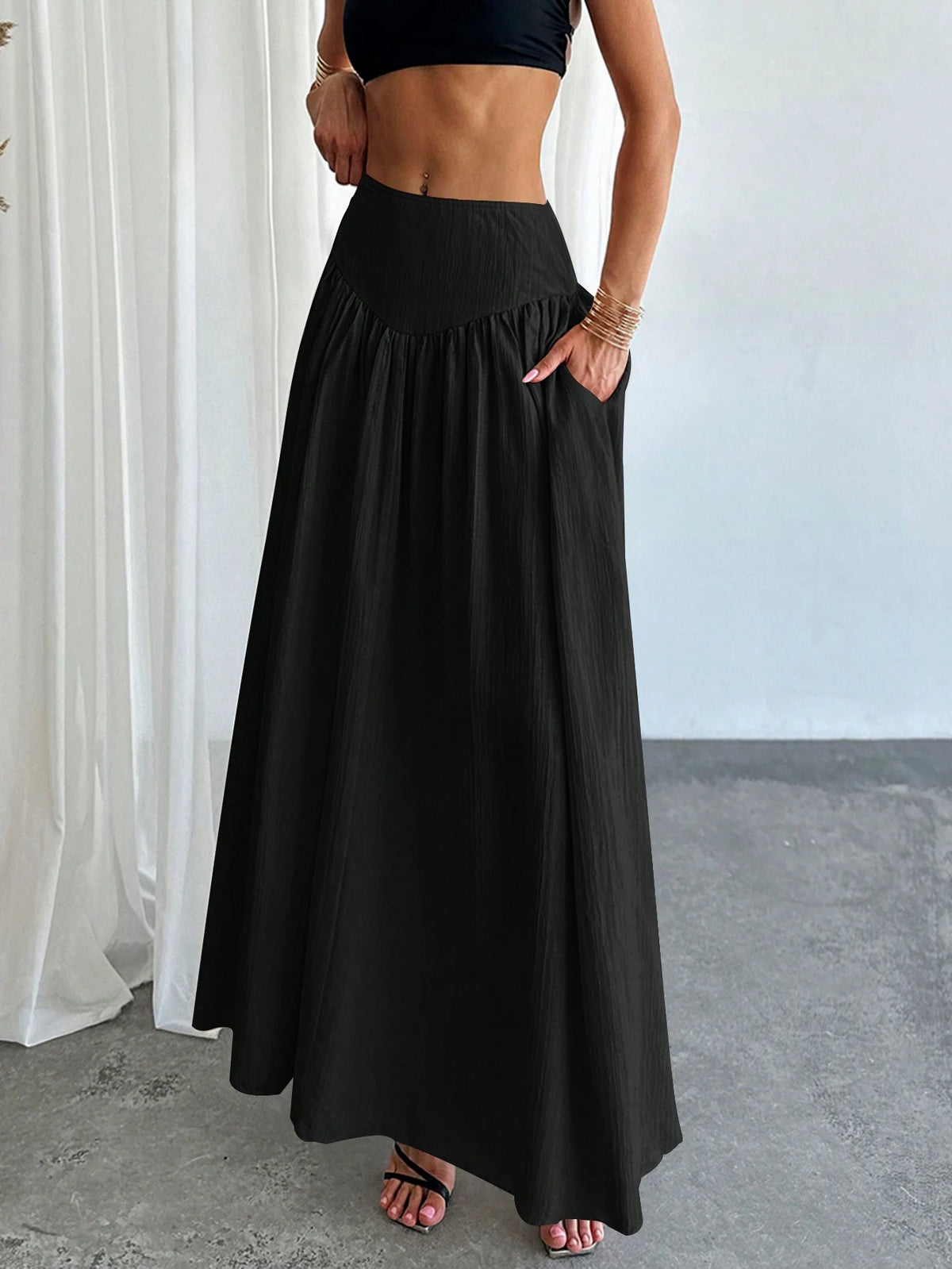 Firerie Women's Elegant A-Line Skirt With Gathered Waist And Real Pockets For Spring Break Outfits