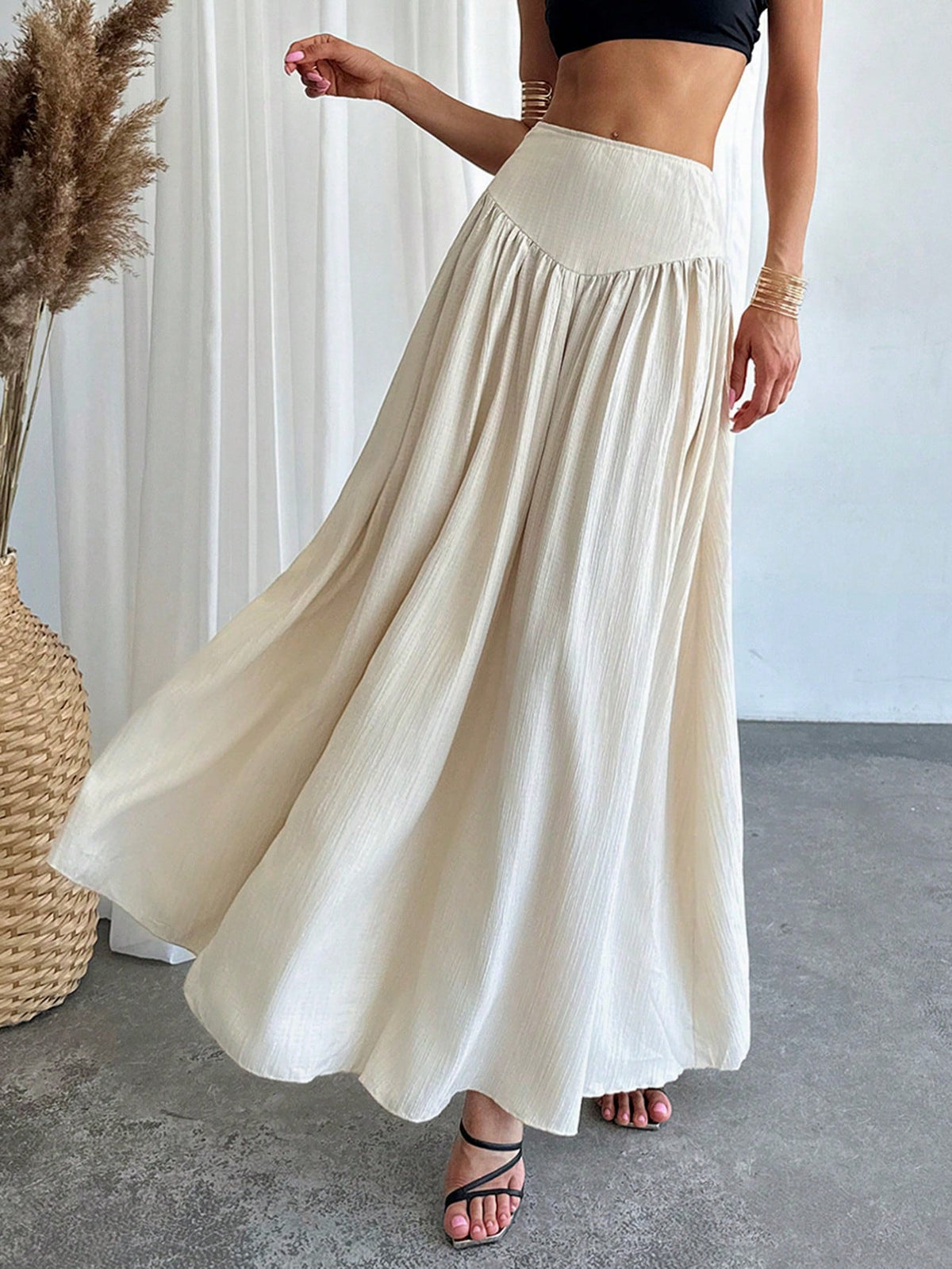 Firerie Women's Elegant A-Line Skirt With Gathered Waist And Real Pockets For Spring Break Outfits
