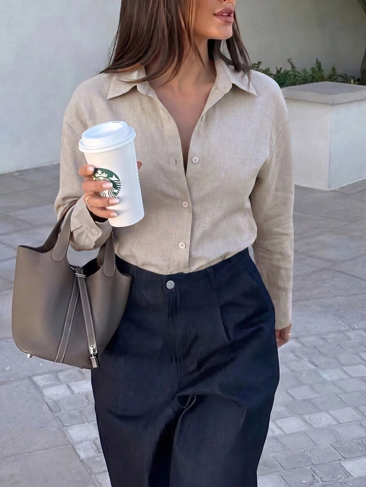 Firerie Women's Silver Long Sleeve Shirt, Back Ruched Shirt, Daily Commute Shirt, Teachers' Day Shirt, Waist-Cinching Shirt, Spring Summer Autumn Winter