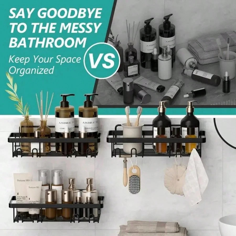 Five-Piece Bathroom And Toilet Storage Rack Set, Rust-Proof, No-Drill Shower Rack. Sturdy And Easy To Install. Suitable For Shower Rooms, Toilets, And Kitchen Organization.