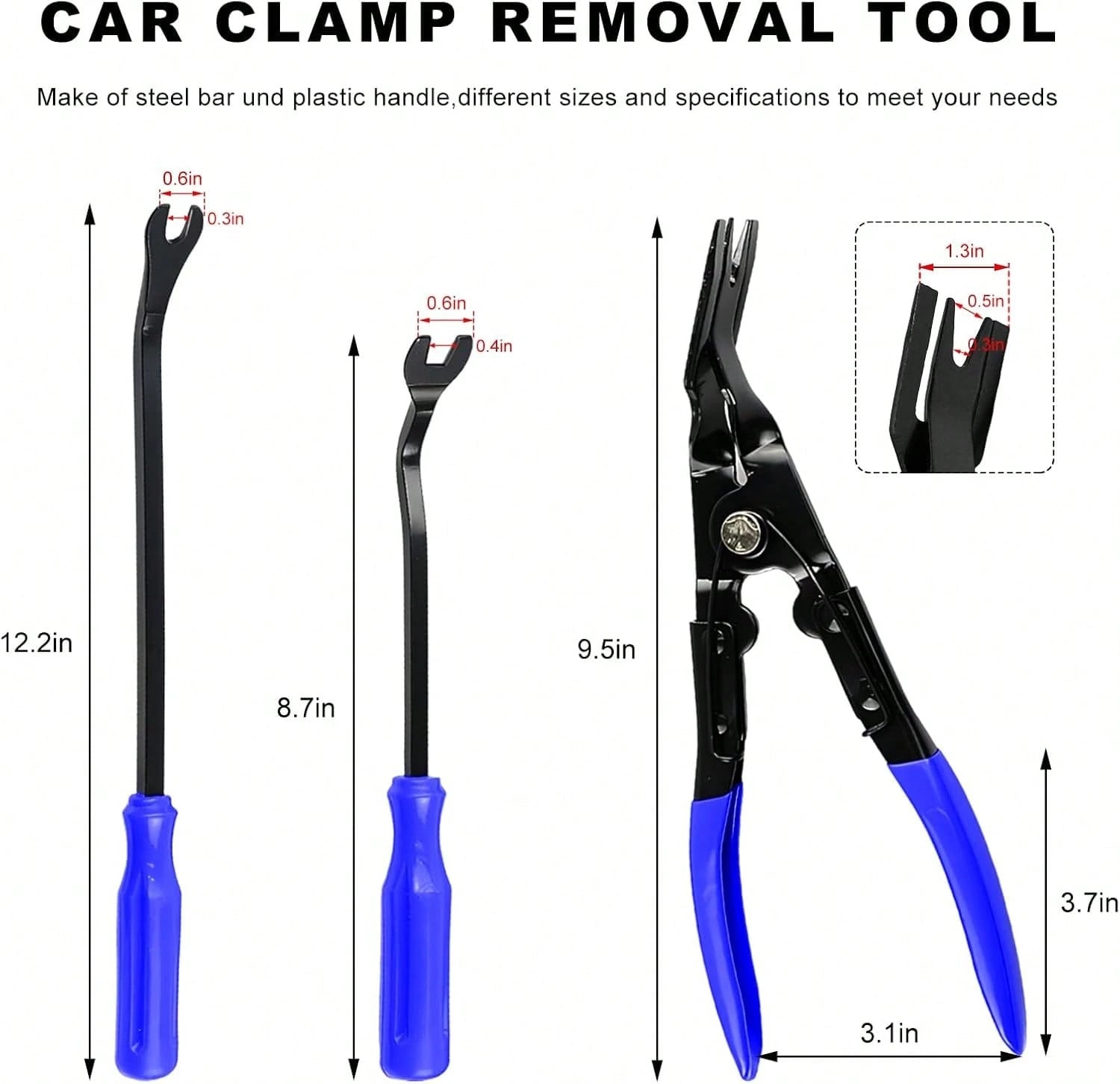 Fkewp 3PCS Car Clip Removal Tool, Auto Trim Upholstery Pry Tool Kit Fastener Rivet Remover With Storage Bag, Door Panel Clip Pliers Set Dashboard Repair Tools For Sedan Truck SUV (Blue)