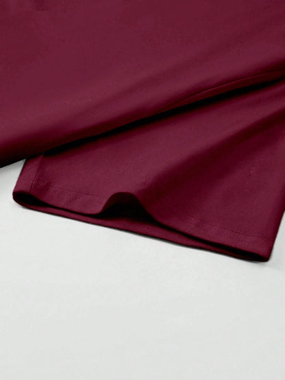 Flirla 2pcs Women's Loose Asymmetric-Shoulder T-Shirt, Elegant Black & Wine Red Solid Color Oversized Tee