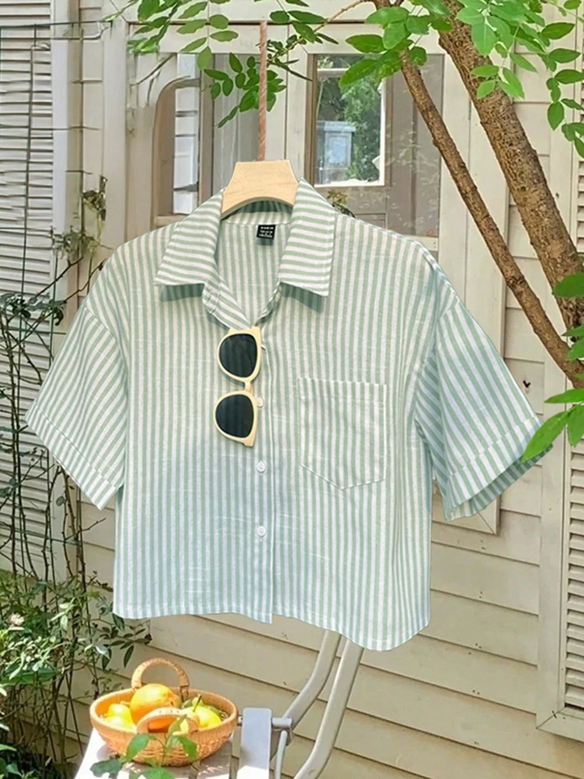 Flirla Striped Cropped Relaxed Casual Women Oversized Cuffed Sleeve Blouse, Linen Texture Women Shirt Cotton